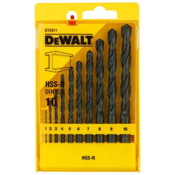 DEWALT DT5911-QZ HSS-R DIN 338 JOBBER METAL DRILL BIT SETS 10PIECE SET IN PLASTIC